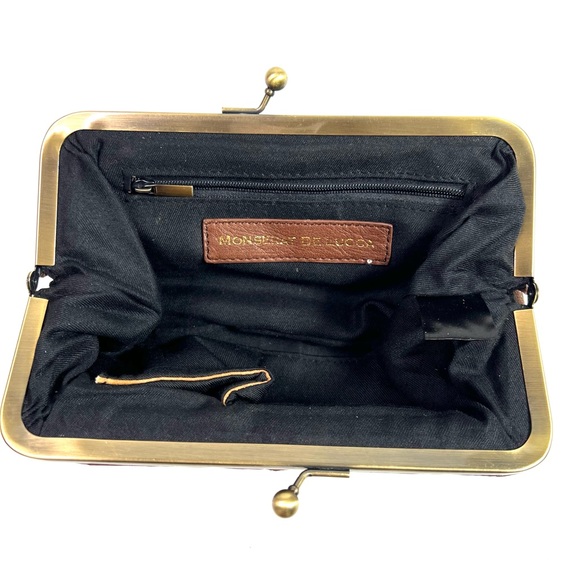 Monserat De Lucca Chain Fringe Leather Clutch Brown - Picture 7 of 11